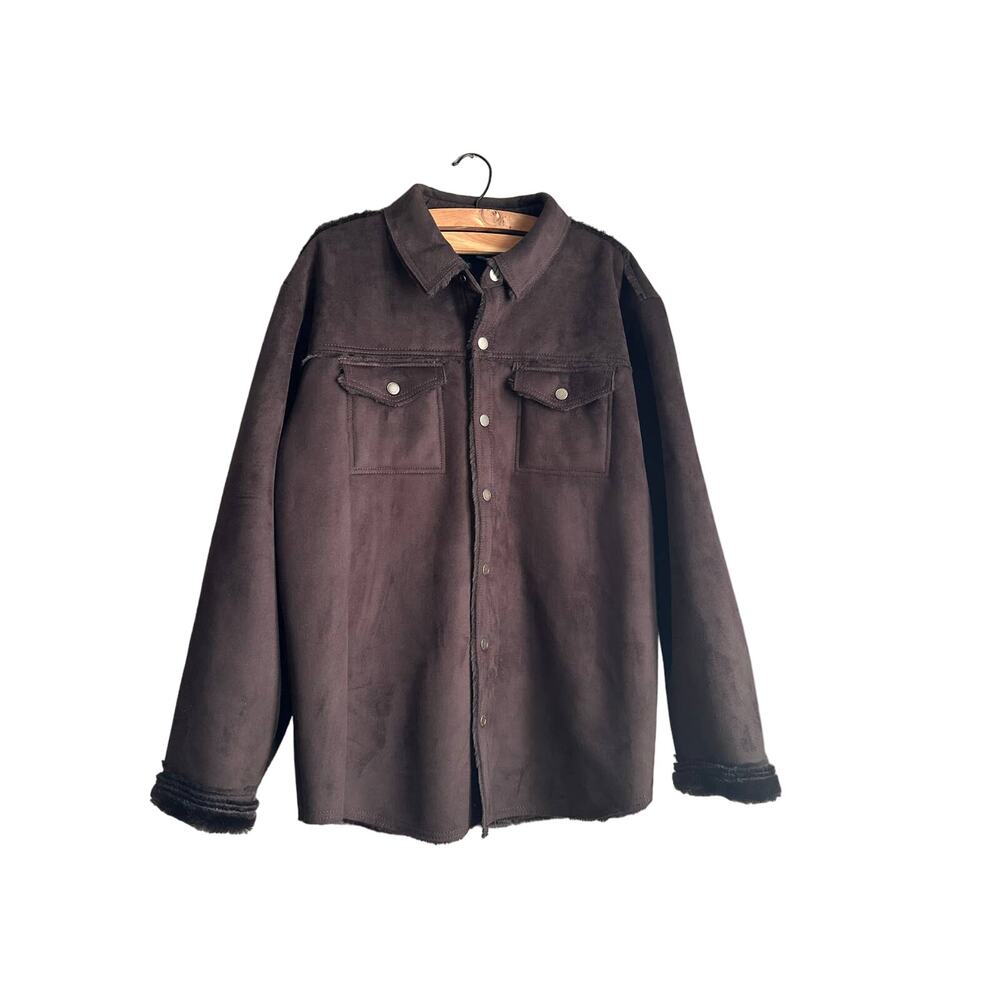 Tommy Hilfiger Mens‎ Jacket Shirt Button Up Faux Fur Lined Pockets Brown Size XL